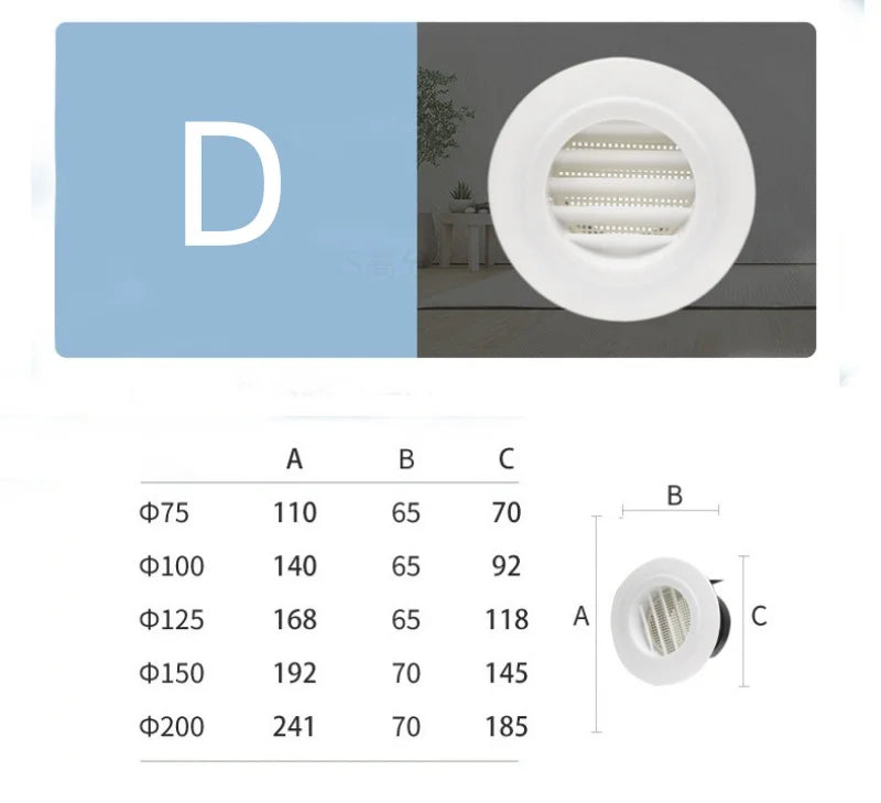 Various Shapes 75/100/125/150/200mm Round Ducting Ventilation Cover Air Vent Extract Valve Grille Adjustable Wall Vent Covers