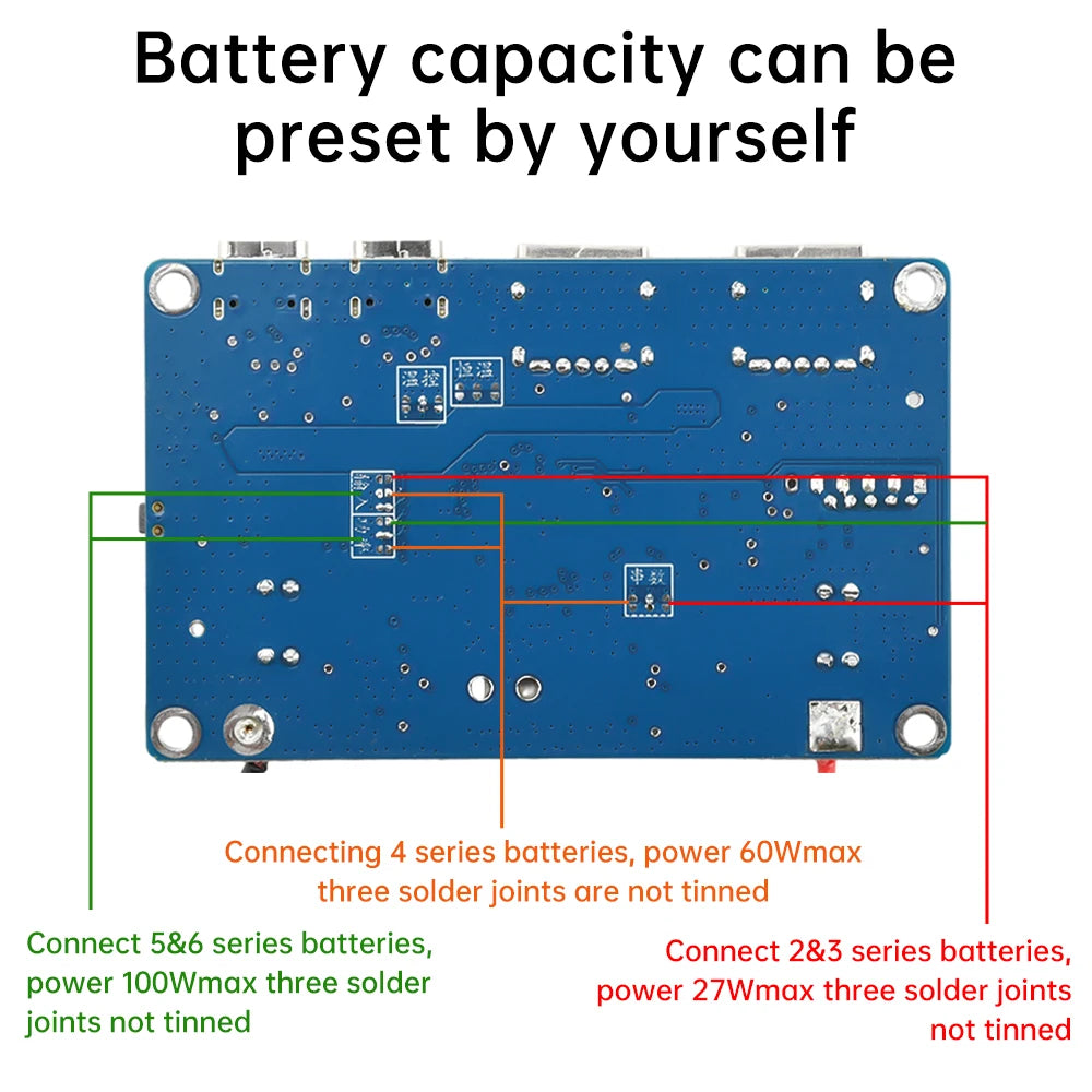 100W PD QC Mobile Power Module 2-6S Lithium Battery Protection Board Bidirectional Fast Charging DIY Power Bank Supporting MPPT