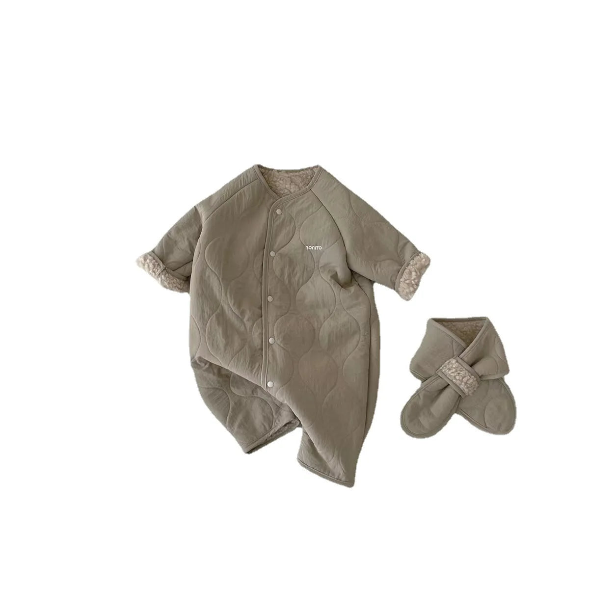 2025 Winter New Baby Plus Velvet Thick Warm Romper + Scarf Newborn Infant Boy Girl Long Sleeve Lamb Fleece Warm Jumpsuit 0-24M