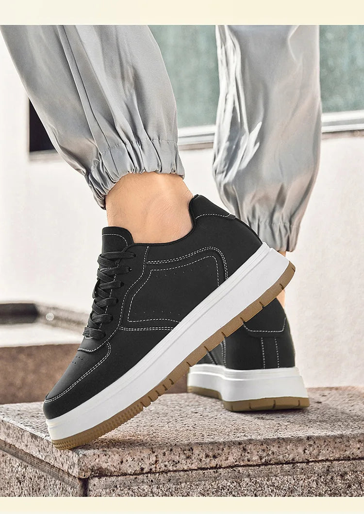Men's Invisible Height Increasing Elevator Shoes Lace-up Sporty White Sneakers 8/10cm Taller Size Plus Invisible Elevate Shoes