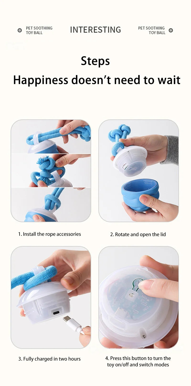 Smart Dog Toy Ball Electronic Interactive Pet Toy Moving Ball Rope USB Automatic Moving Bouncing for Puppy Chew Products