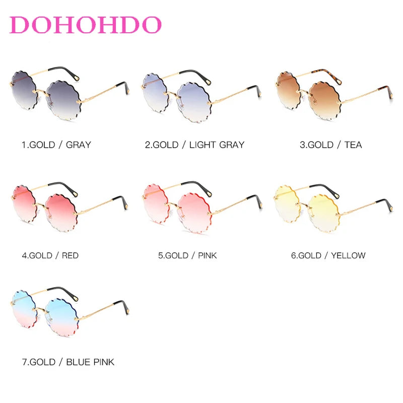 Oversized Round Sunglasses For Women Men Fashion Luxury Brand Design Rimless Sun Glasses Ladies Outdoors Travel Shades UV400