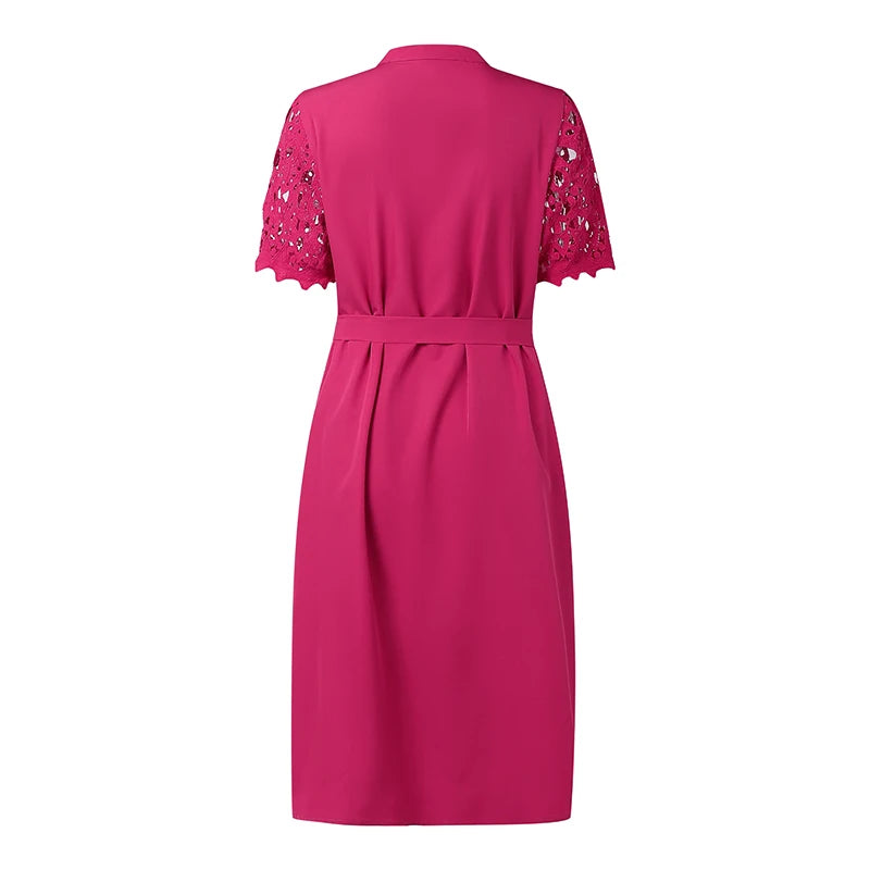 ZANZEA Elegant Lace Sundress Women Vintage Lace-Up Office Dress 2025 Summer Solid Hollow Out Vestidos A-Line CasualRobe Femme