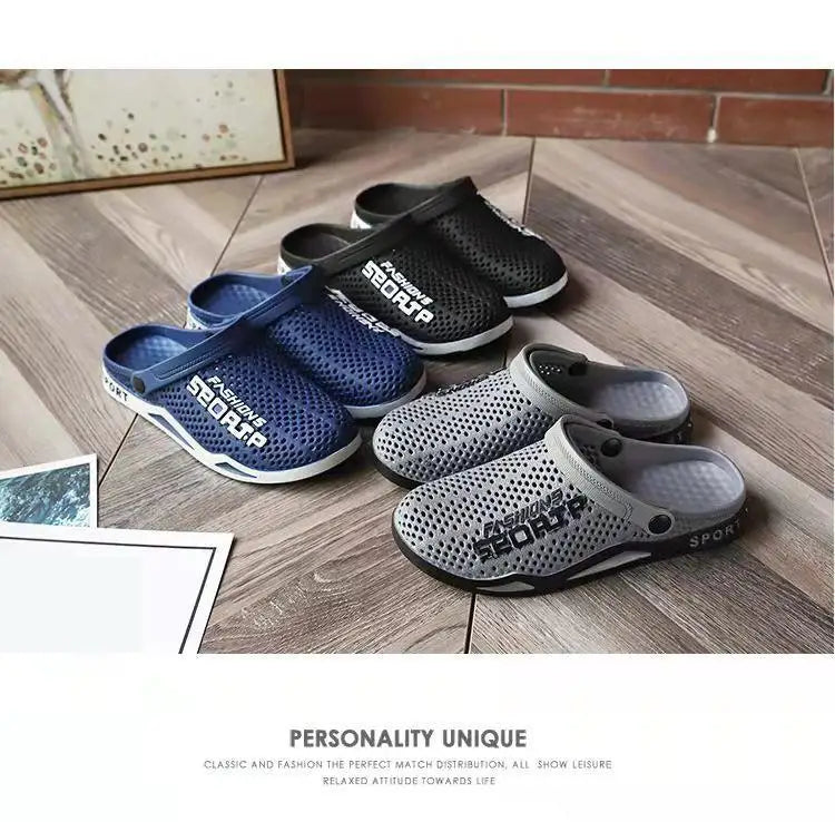 39-44 Mens Mules Clogs Summer Sandals Male Slippers Soft Bottom Beach Shoes Slip-On Zapatos Breathable Non-Slip Hollow Footwear