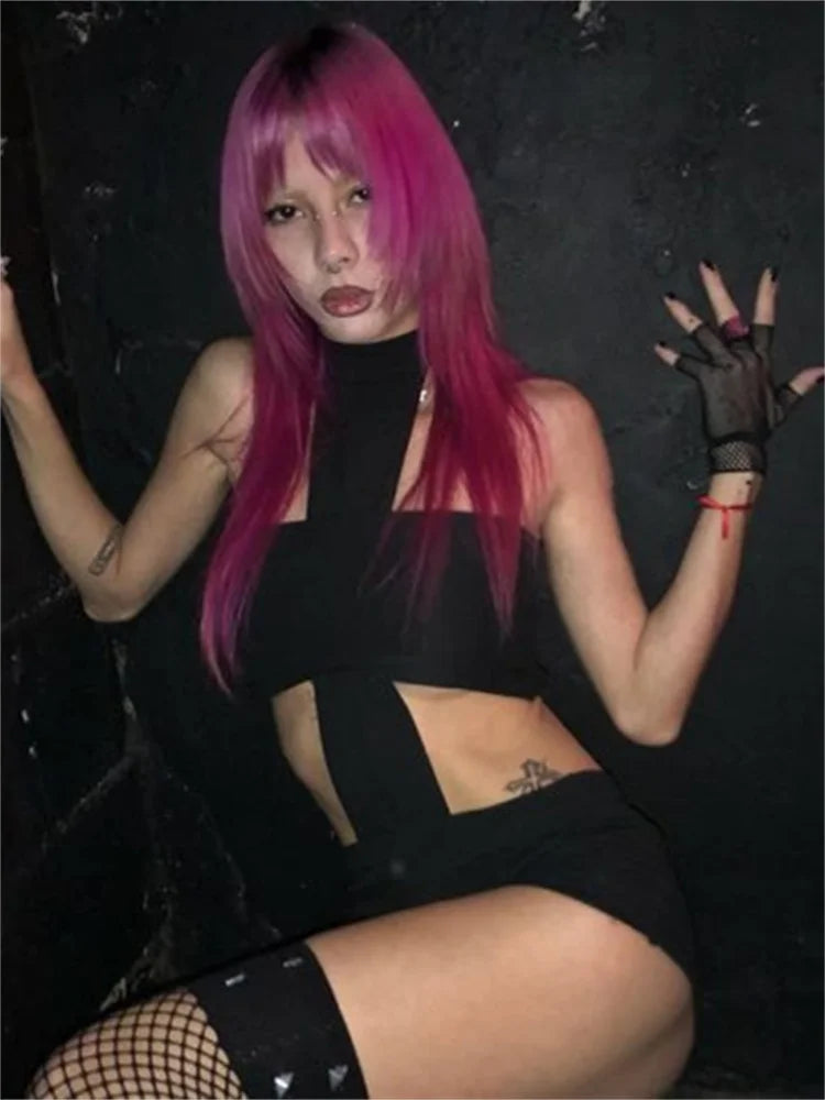 Nibber Hottie Sexy Halter Romper Women Cross Hollow Waistless Sleeveless Trend Solid Skinny Street Midnigh Clubwear Playsuit