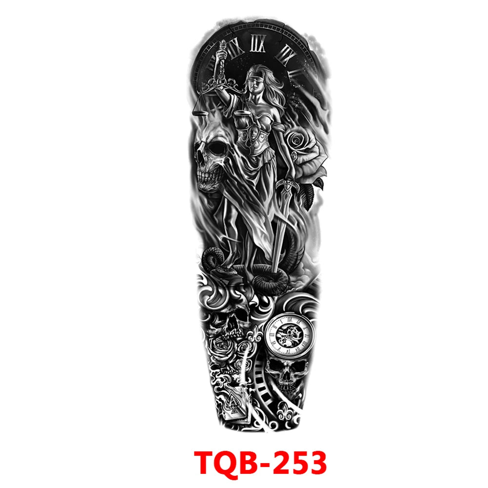 Full-arm Tattoo Stickers With The Crown Of The Virgin Of Jesus And Lion Waterproof Tattoo Stickers