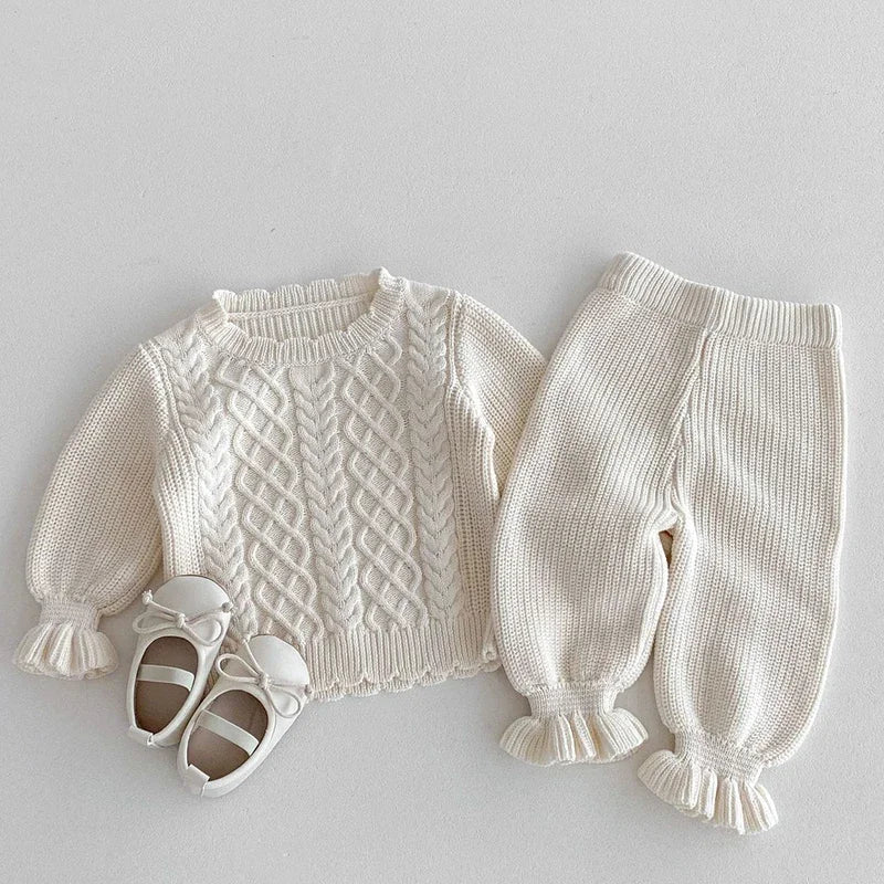 2024 New Autumn Toddler Baby Girl Knitting Clothes Suit Long Sleeved Solid Color Knitted Sweater+Pants Children Clothes Set