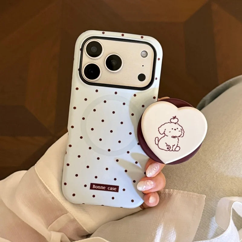 Korean Style Simple Polka Dot Magnetic Soft Phone Case For Magsafe IPhone 17 16 15 14 13 12 Pro Max Shockproof Protective Cover