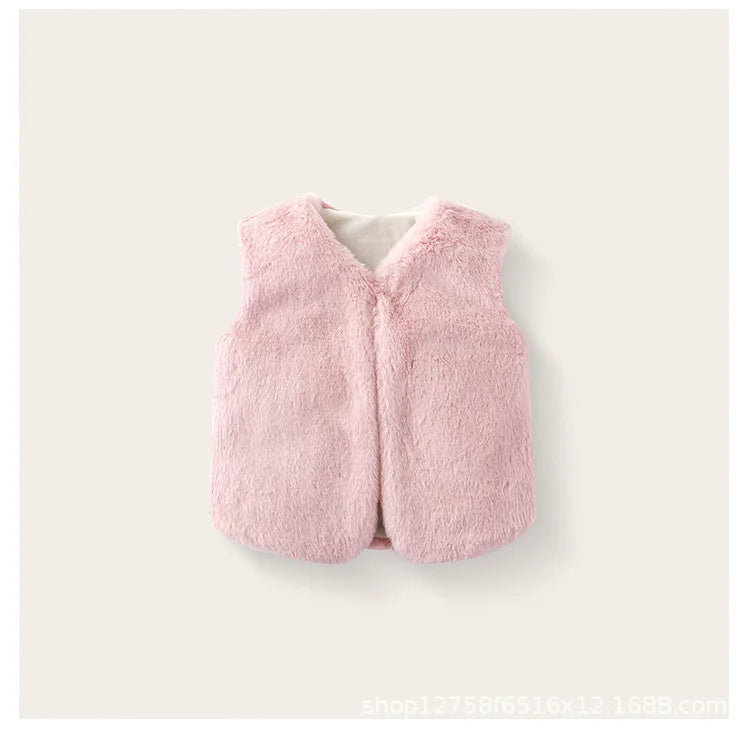 2025 Baby bodysuit Girls' imitation fur vest Children's plush vest Autumn and winter vest Girls' plush thermal vest jacket whole
