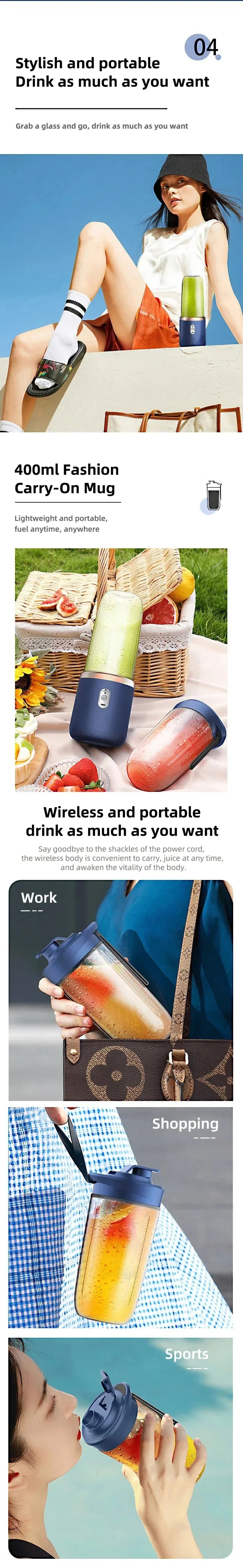 400ml Portable USB Blender Electric Travel Juicer Cup For Smoothie Milkshake Kitchen Mini Mixer Tool