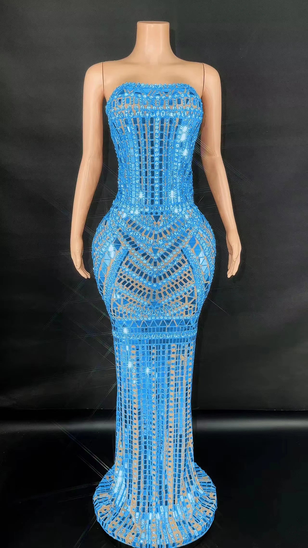 ZD Sexy Sparkly Multicolor  sequin Rhinestones Sleeveless Long Dress Women Birthday Celebrate Prom Dance Dress Plus Size