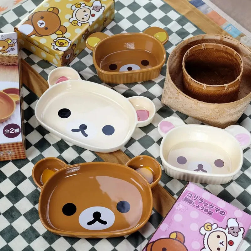 Cute Rilakkuma Ceramic Breakfast Plate Set Luxury Home Tableware Creative Sauce Dish Dinner Plate Kitchen Serving Set