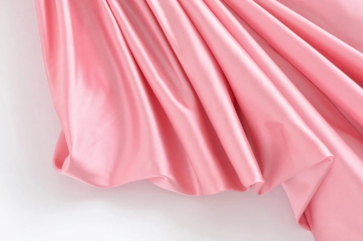 KONDALA Elegant Pleated Satin Dress Women Side Fold Pleated Suspender Long Dress 2025 Summer High Street Dating Lady Dress
