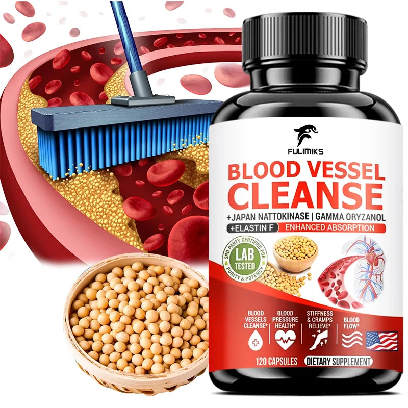 Premium Blood Vessel Cleanse Pills, with Japan Nattokinase, Gamma Oryzanol, Support Vein Health, Leg Wellness, Non-GMO