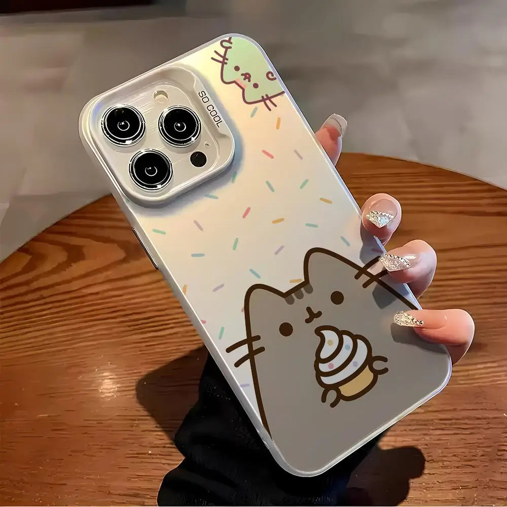 P-Pusheen Cat Phone Case FUNDA For IPhone 12 11 13 14 15 16 Max Pro Plus Mini Silver LMDaser Color Cover