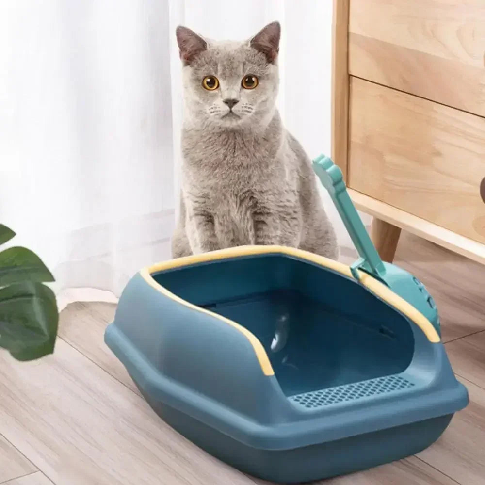 Semi Closed Plastic Sand Box Large Capacity Cat Litter Box For Cats Pet Toilet Anti Splash Cat Tray Cleaning Bath Basin Supplies