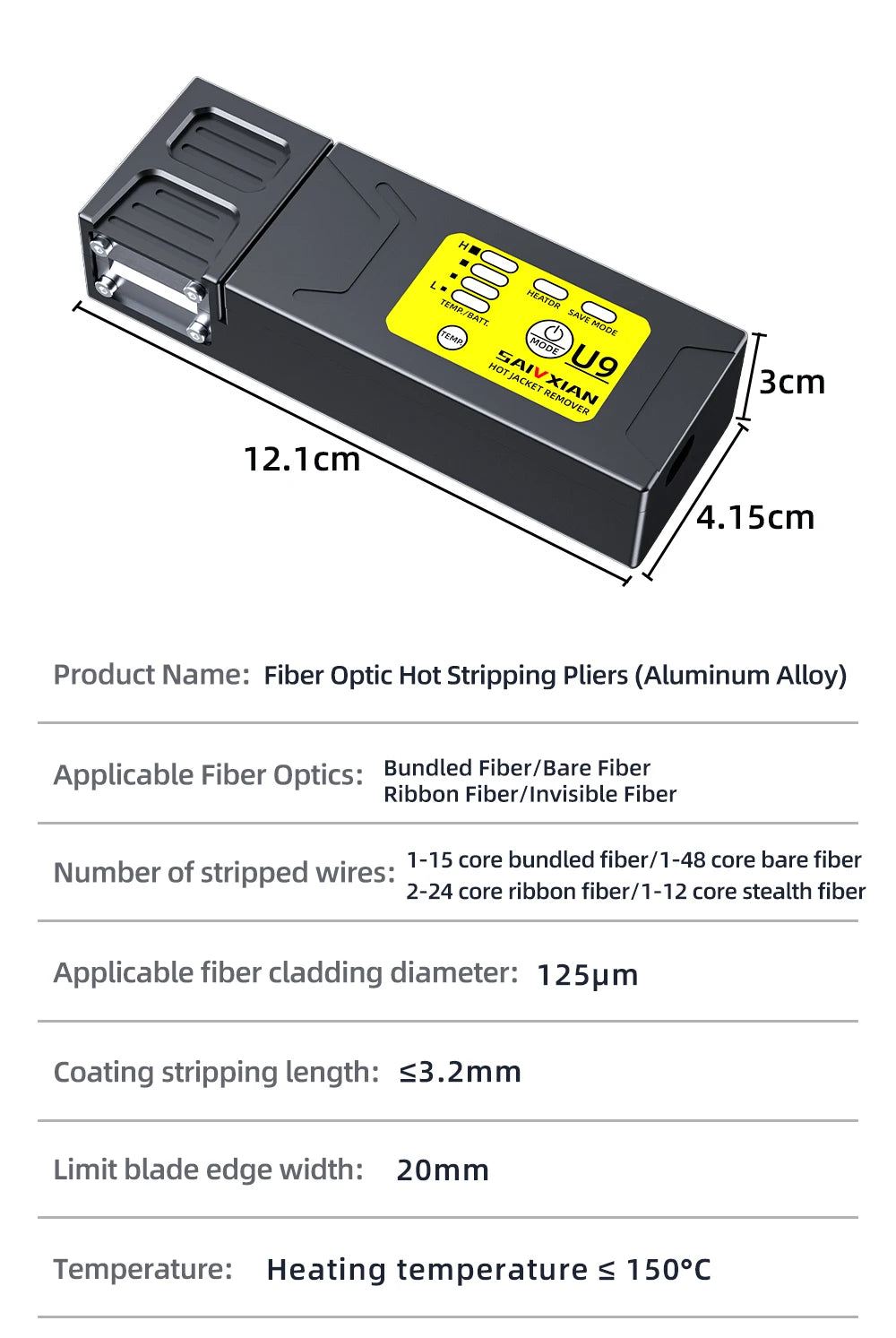 New U9 Fiber Thermal Stripper Pliers Heated Optical Wire Stripping Slitter Ribbon Fiber Hot Stripper Cable Fusion Tool