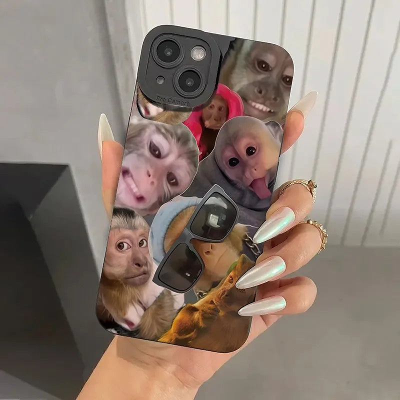 New Creative Monkey Pattern Phone Case For iPhone 16 15 14 13 12 11 Mini Pro Max X XR XSMax 8 6 6S Plus Soft Silicone Back Cover