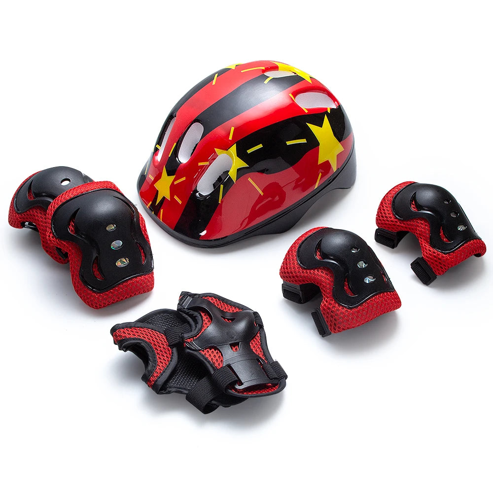 7Pcs/Set Roller Skating Kids Safety Helmet & Knee Elbow Pad Set – Adjustable Protective Gear for Children Cycling, Skateboard