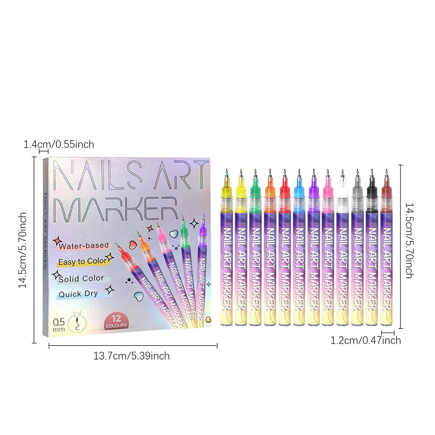 12 color nail pen for gel nail christmas gift set, 3D nail polish pen, quick dry stipple DIY nail art tools