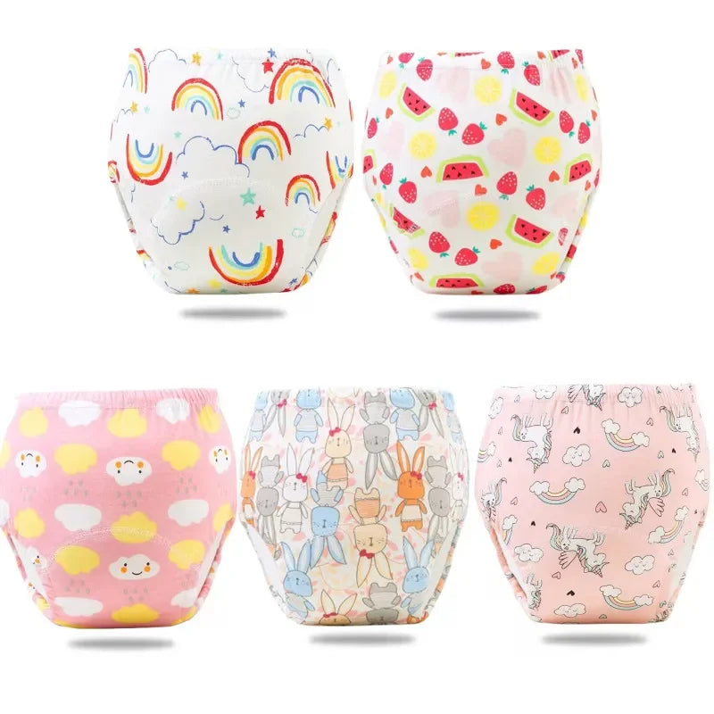 2/3/4/5/8Pc Baby Potty Toilet Training Pants Nappies Cartoon Boys Girls Underwear Cotton TPU WaterProof Panties Reusable Diapers
