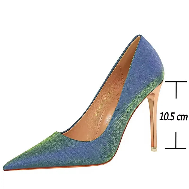 BIGTREE Shoes Women Pumps Metal heeled women shoes Satin Pumps Women Heels Stiletto High Heels Wedding Shoes Women 10.5 cm heels