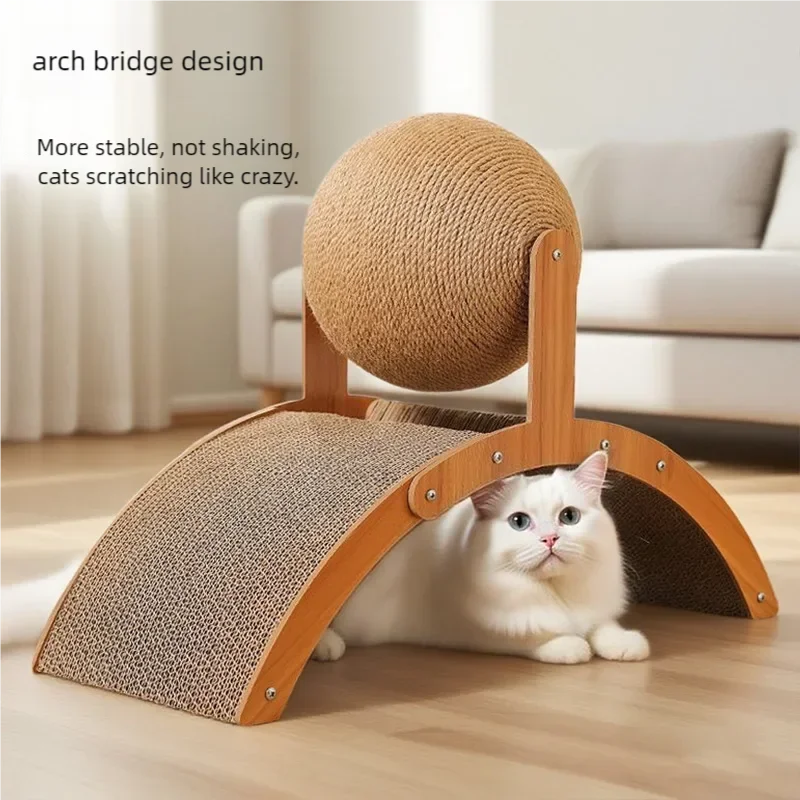 2 In 1. Cat Scratching Ball Wooden Cat Scratcher. Natural Sisal Scratch Board Scratching Column, Wear-Resistant Paw Wood Scraper