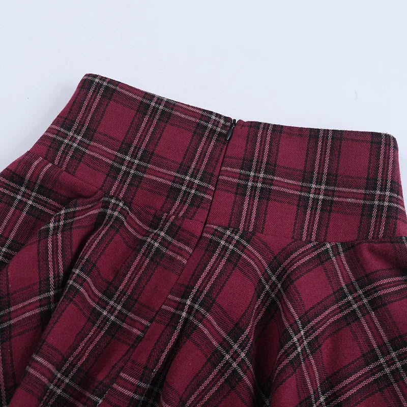 Goth Dark E-girl Streetwear Plaid Patchwork Irregular Hem Short Skirt Gothic Bottoms Y2K Punk Bandage Mini Skirts Alt Clothing