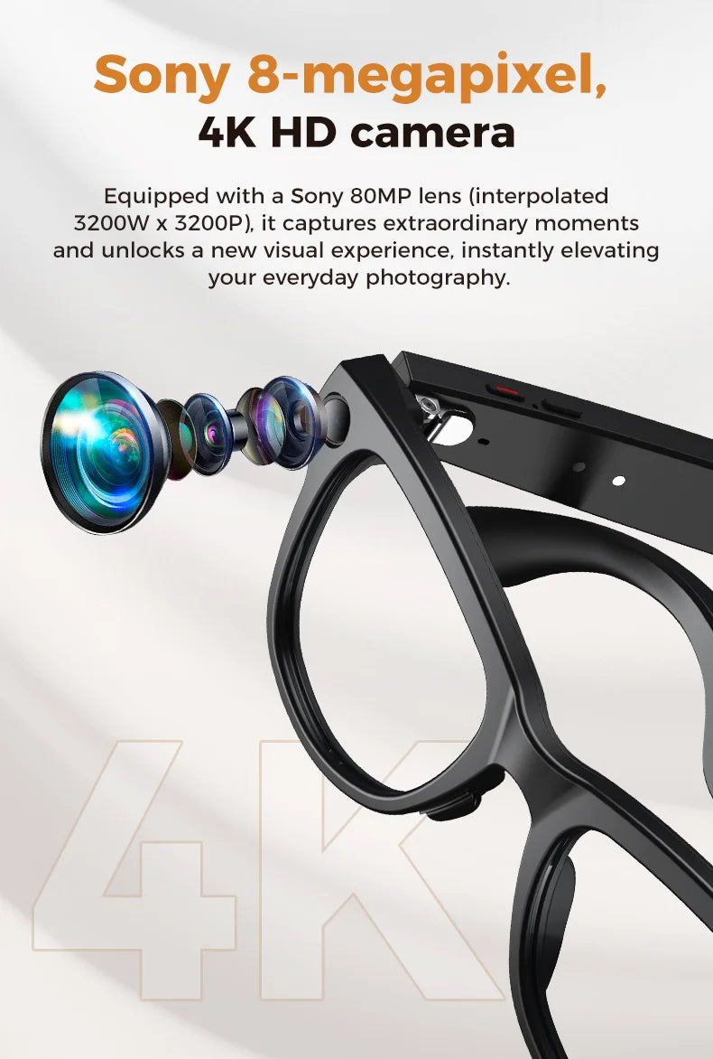 2026New 8MP 4K HD Camera AI Glasses Men 3600mAh Power Bank 32G Memory 160+ Translation Glasses Waterproof Smart Sunglasses Women
