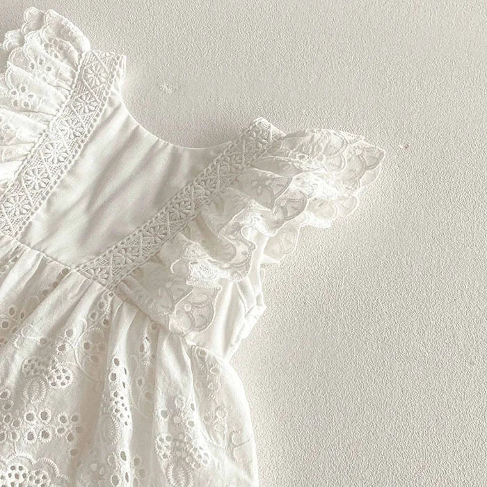 2025 New Summer Korean Style Climbing Suit Flying Sleeve Cotton Lace Splicing Toddler Baby Girls Jumpsuit 0-24M Baby Clothing