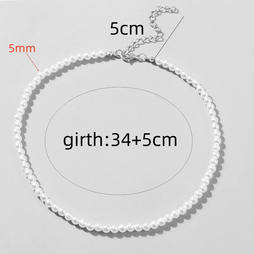 4 5 6 8mm White Pearl Chokers Necklace Clavicle Chain For Women Classic Fashion Elegant Wedding Neck Jewelry Love Pendant Gift