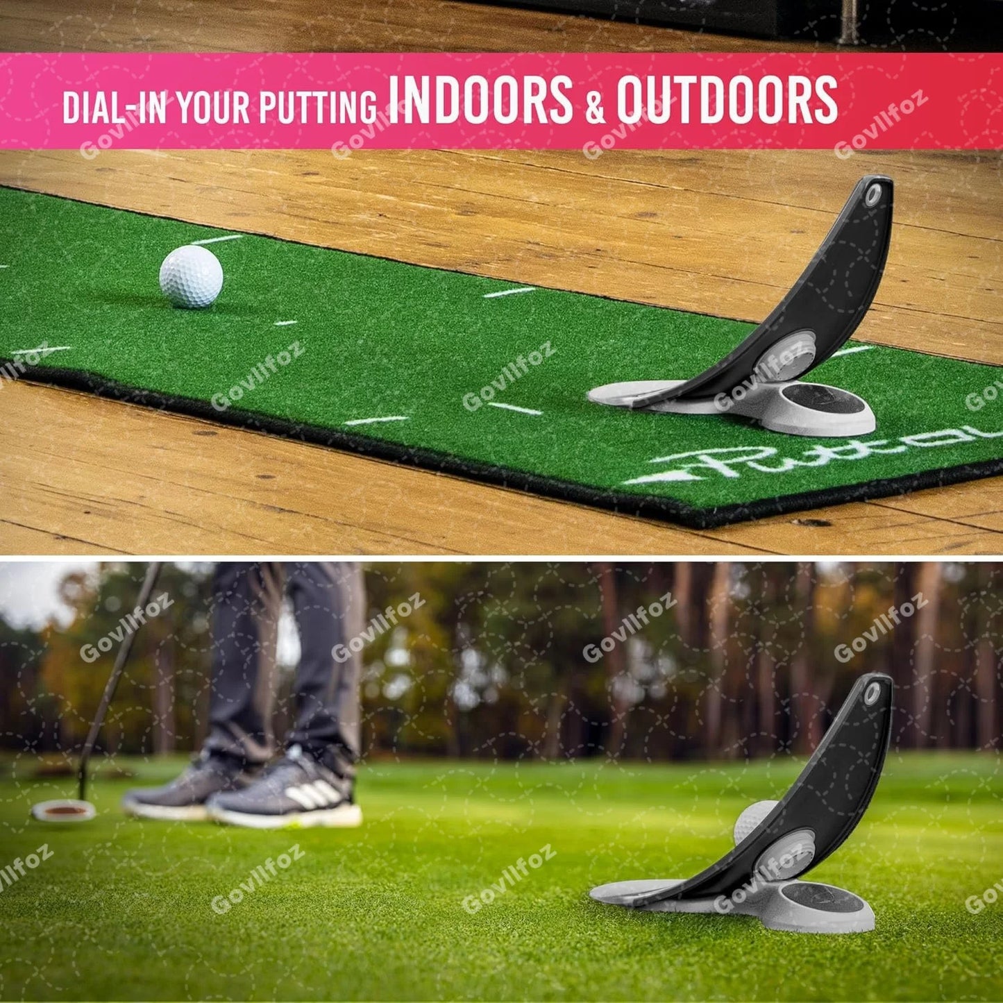 Portable Golf Putter Practice Tool Alignment Stick Holder Indoor And Outdoor Foldable Design Stability Triple Aim Points Spiked