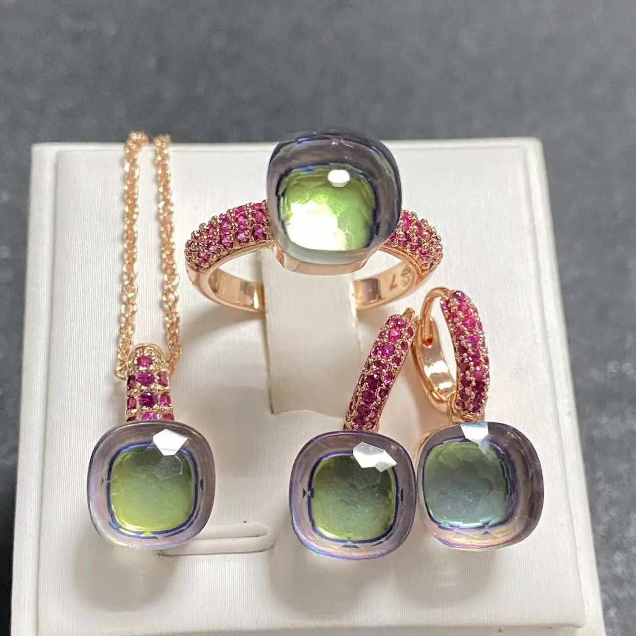 3Pcs/Set Women's Fashion Jewelry Gift Set - Rose Gold Plated Ring Earrings Necklace with Inlay Purple Zircon Crystal