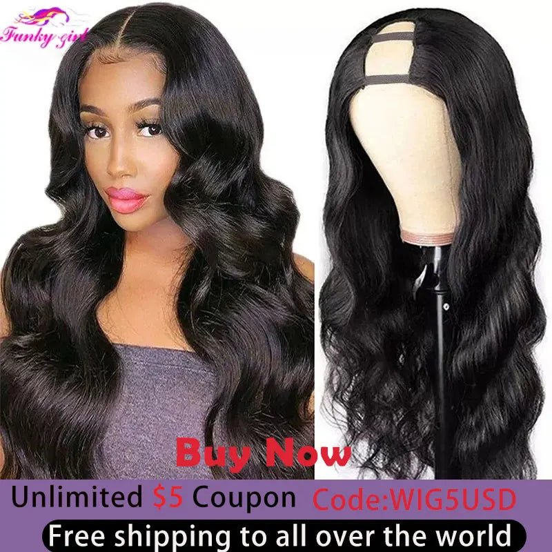 Body Wave U Part Wigs 100% Human Hair Brazilian Wavy Virgin Hair Wigs For Women Remy Hair Human Hair Wigs 180% Density Cheap Wig
