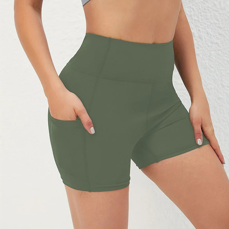 High Waist Push Up Fitness Sports Shorts Women 2026 Summer Quick Drying Pocket Cycling Shorts Woman Solid Tights Yoga Shorts