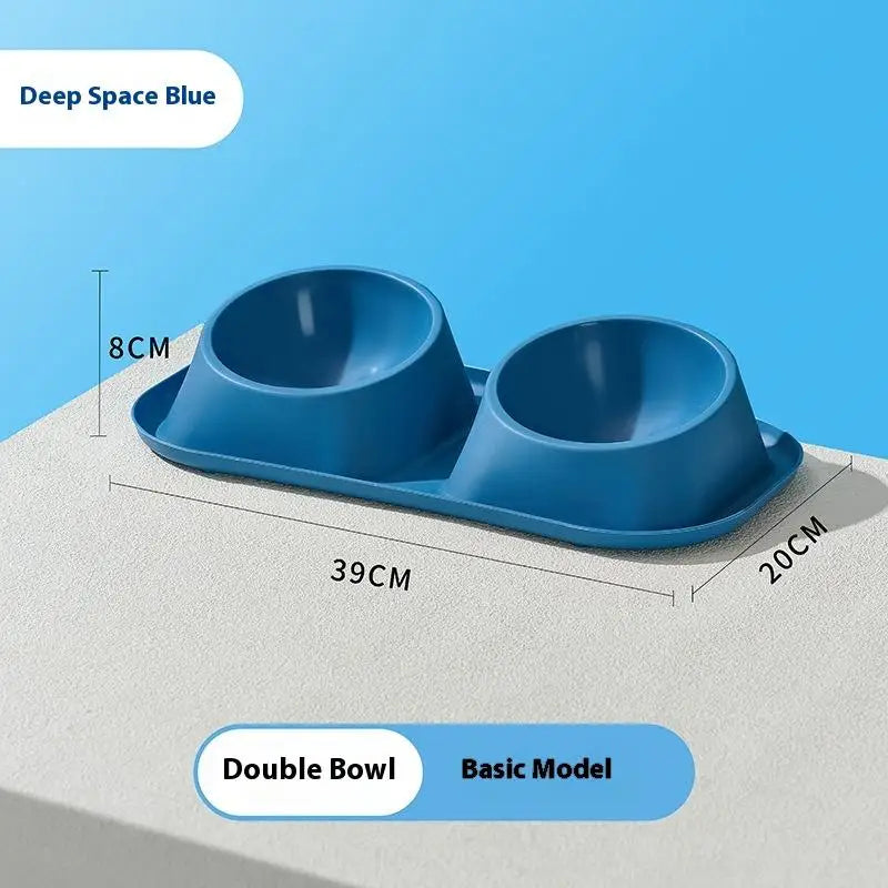 1pc Stainless Steel Double Cat Dog Bowl Cat Food Container Non-slip Base Pet Water Feeder Tilt Safeguard Neck Puppy Cats Bowls