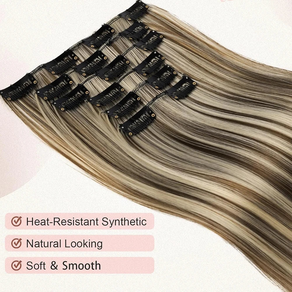 Synthetic Clips in Hair Extensions 6Pieces/Set 24 Inch Long Straight Extensions for Women Hairpiece