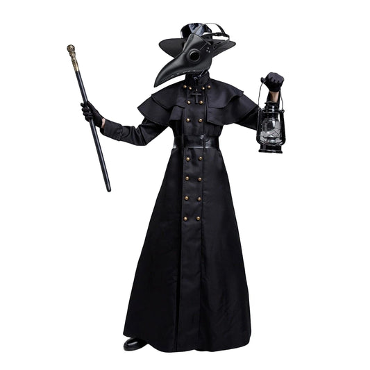 Halloween Plague Doctor Cosplay Hooded Robe Medieval Steampunk Priest Horror Wizard Cloak Cape With Long Nose Beak Leather Masks