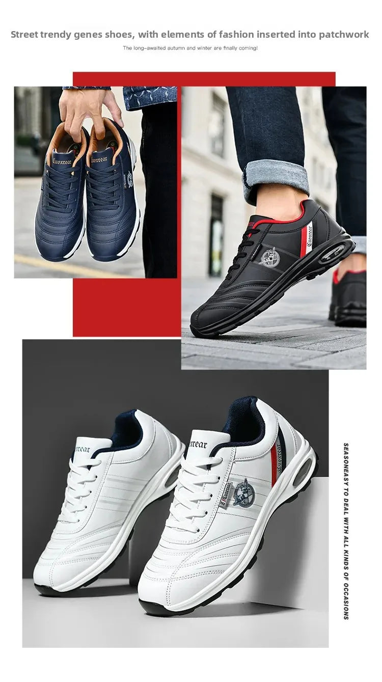 Men's Spring Autumn Casual Breathable Sport Shoes Shock Absorption Comfortable Leather Sneakers Korean Style Ankle High Mesh Lin