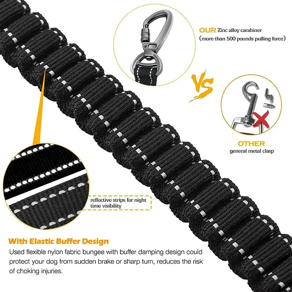 Heavy-Duty Bungee Dog Leash 4-in-1 Multifunctional Training Leash with Car Seat Belt,Dog Accessory, Dog Leash For Medium Dog