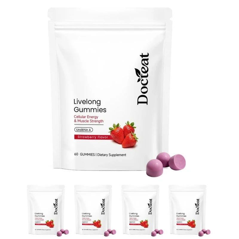 Docteat Urolithin A Gummies 500mg per Serving, Strawberry Flavor Daily Cellular Wellness Support, 60 Gummies for Men Women
