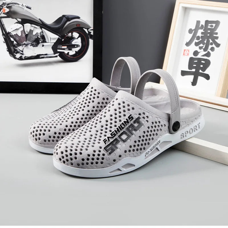 39-44 Mens Mules Clogs Summer Sandals Male Slippers Soft Bottom Beach Shoes Slip-On Zapatos Breathable Non-Slip Hollow Footwear