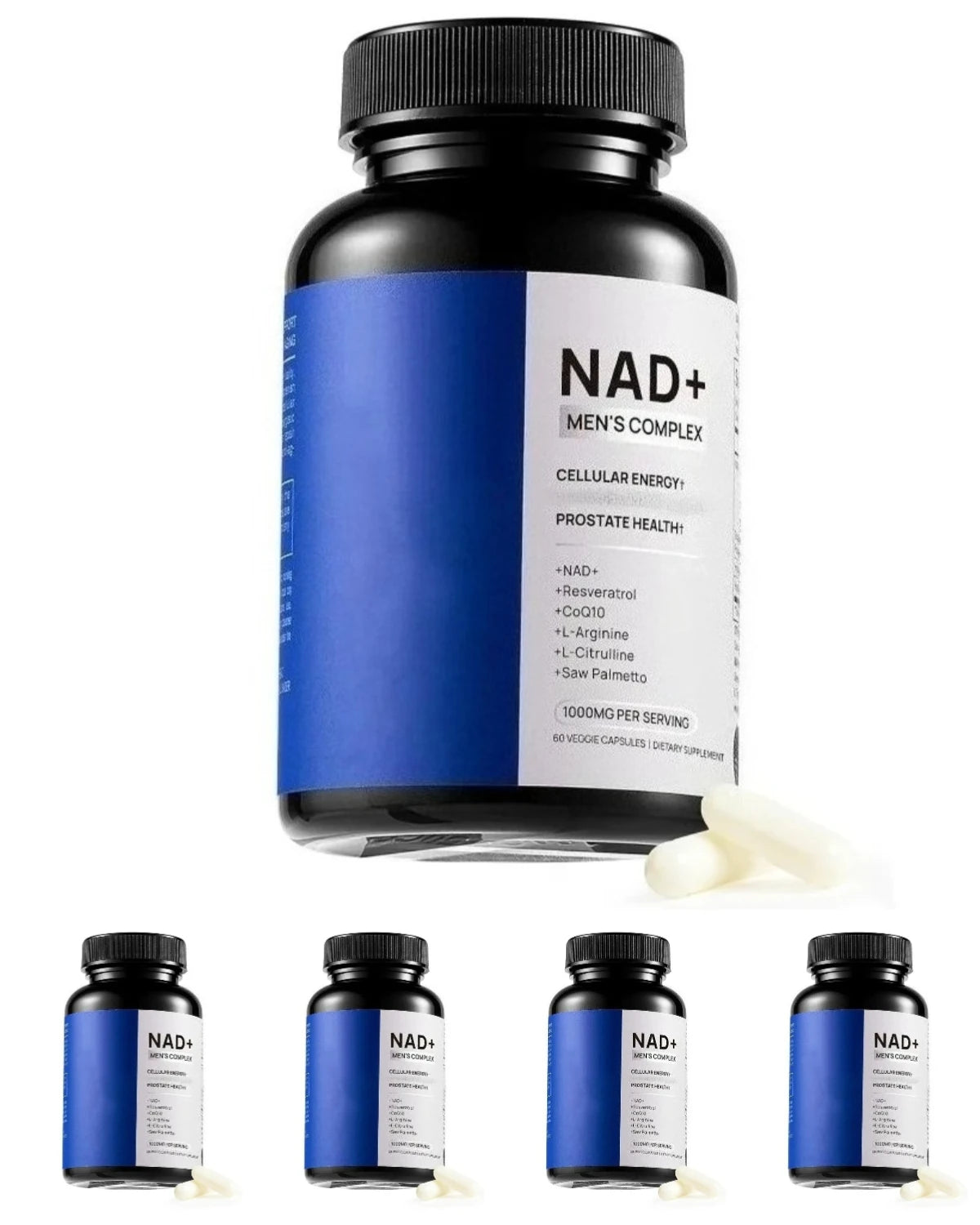 Men's Wellness Complex with NAD+ CoQ10 Resveratrol  L Arginine Daily Energy Vitality Support 60 Veggie Capsules