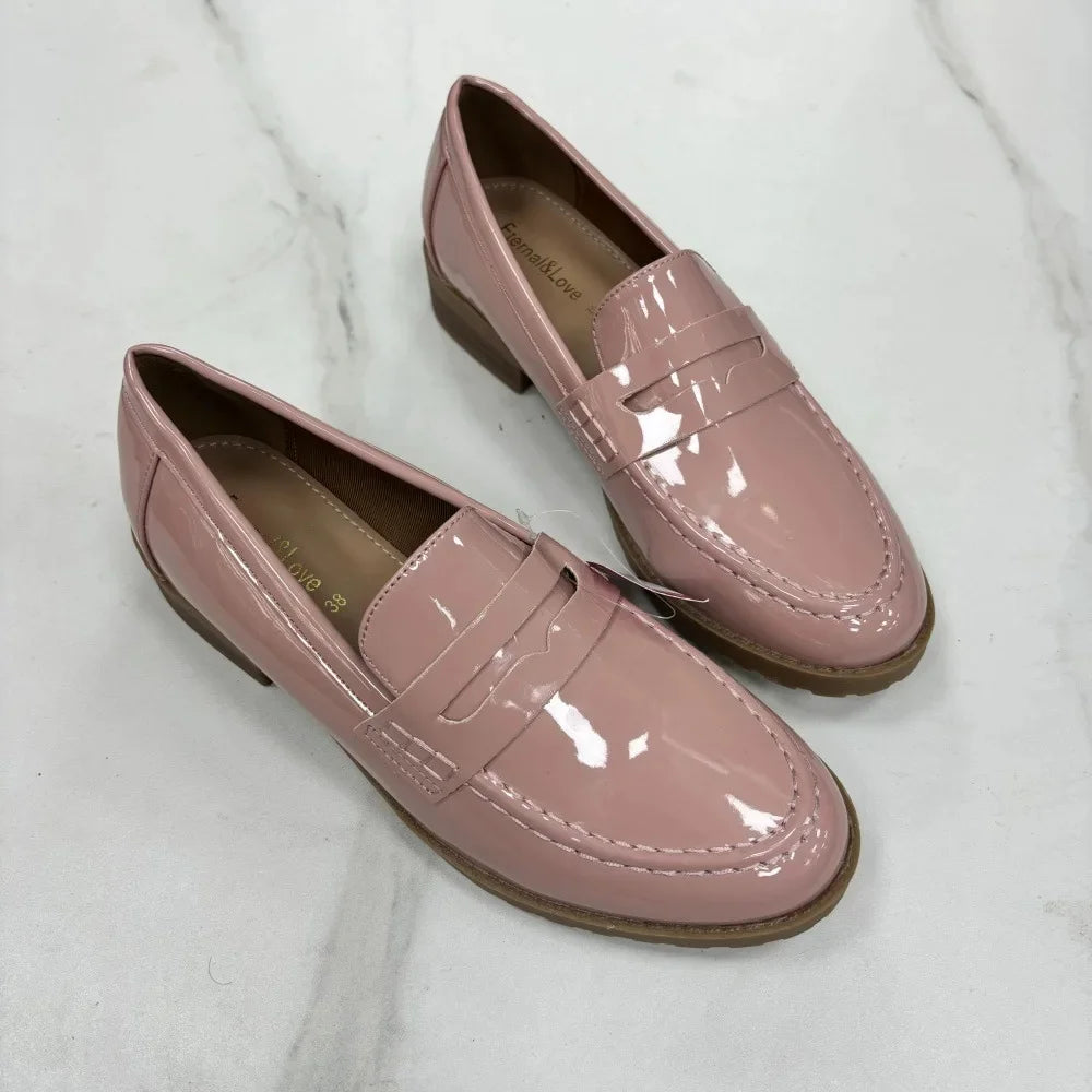 Fashionable Versatile Patent Leather Bright Face British Style Flat Shoes Comfortable Microfiber Face Adult Men Women Summer Sho