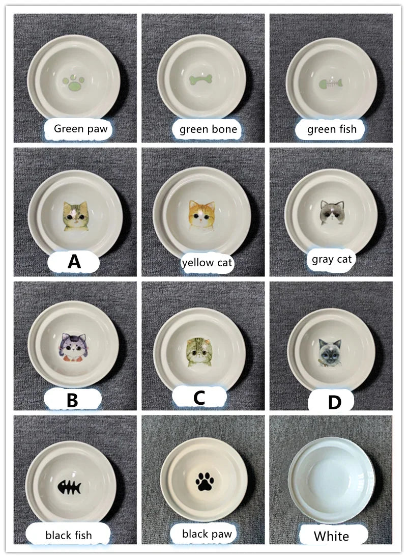 Ceramic Cat Bowl Cat Food Feeder Dog Bowls Drinking Water Bowl Cervical Protection Pet Supplies Ceramic Double Cat Bowls