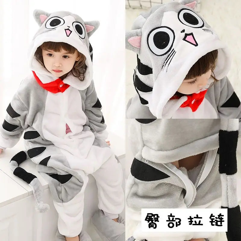 2024 Kigurumi Cat Onesie Kids Unicorn Pajamas For Children Animal Cartoon Blanket Sleepers Baby Costume Winter Boy Girl Jumspuit