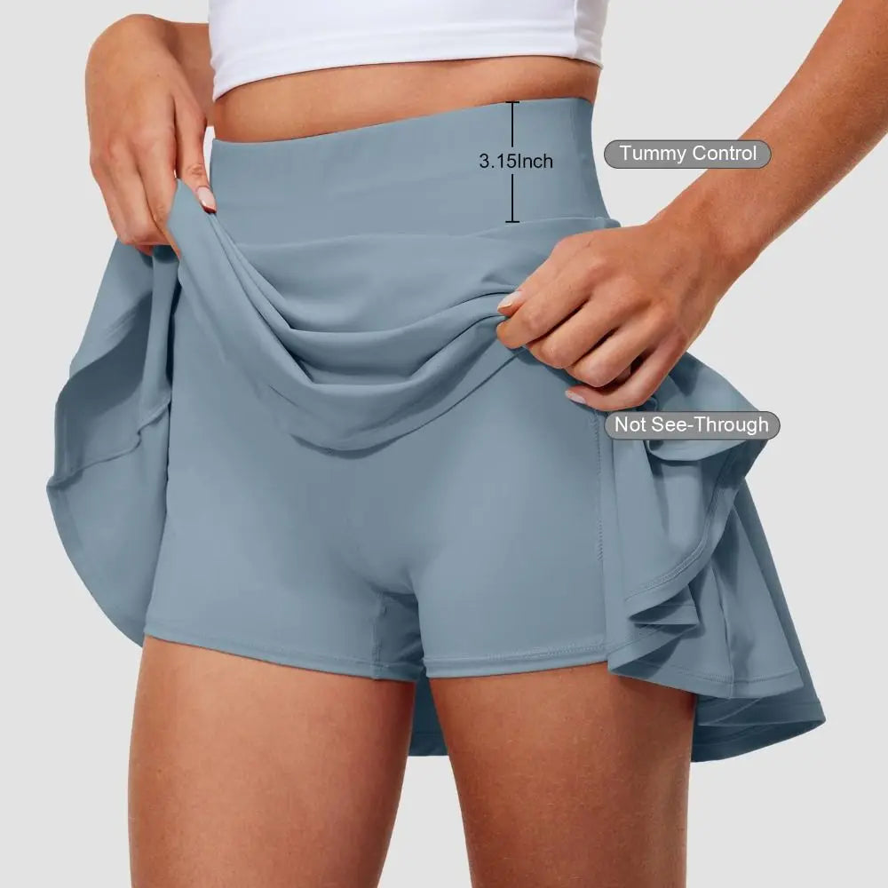 Pleated Tennis Skirts Tummy Control Built-in Shorts High Waisted Skirts 2 in 1 Design Moisture Wickin Athletic Skirts Training