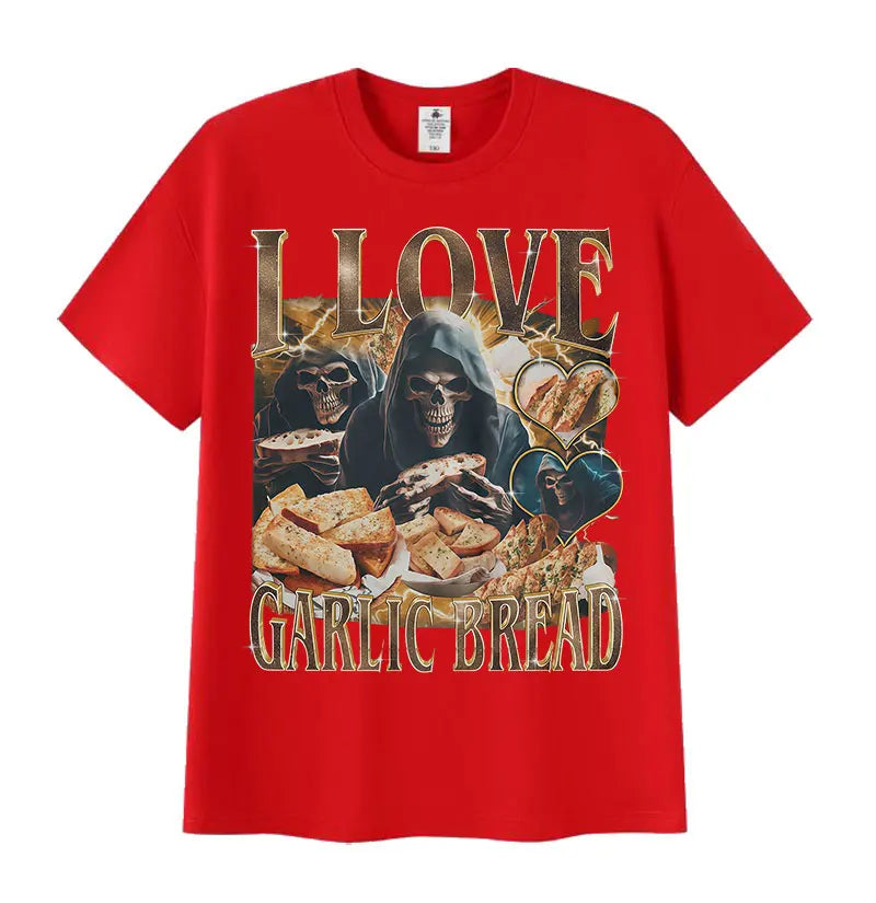 Funny Lover Gothic Garlic Meme Graphic T Shirts Men's Women Vintage Skeleton Summer Cotton Short Sleeve T-Shirt Loose Streetwear