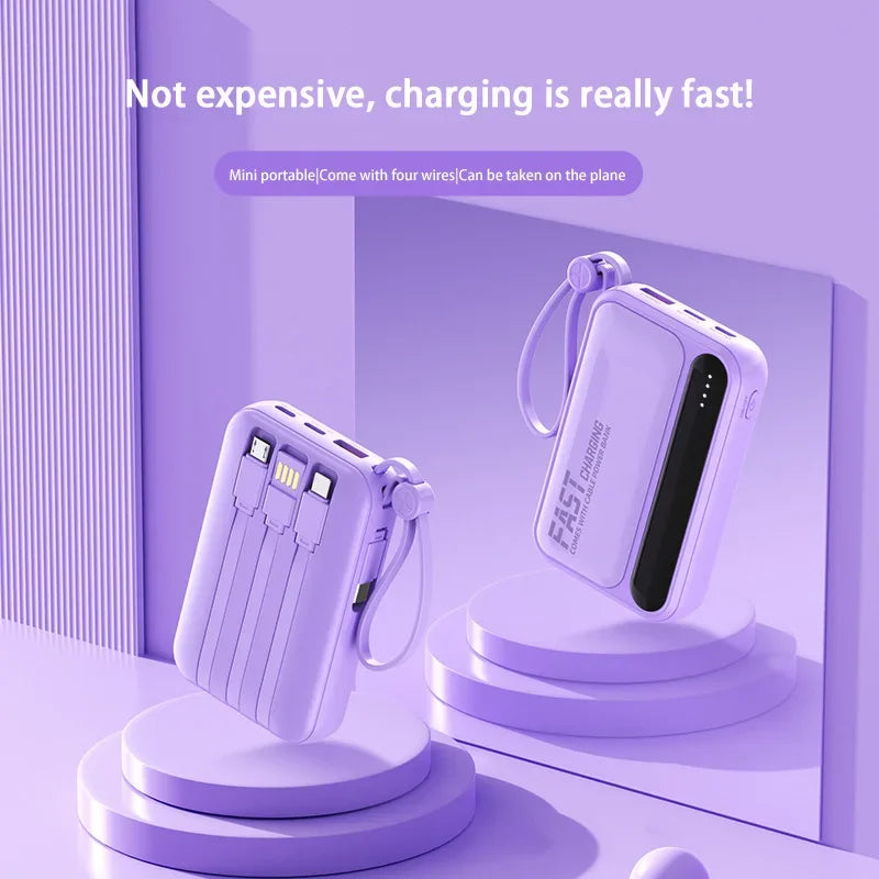 Lenovo 50000mAh Large Capacity Power Bank 4 In1 Built in Cables Intelligent Digital Display Light Fast Charging For IPhone