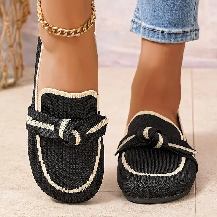 Women Flats 2025 New Knitted Breathable Flat Shoes Women Large Size Lightweight Loafers Anti-Slip Casual Flat Sneakers Women